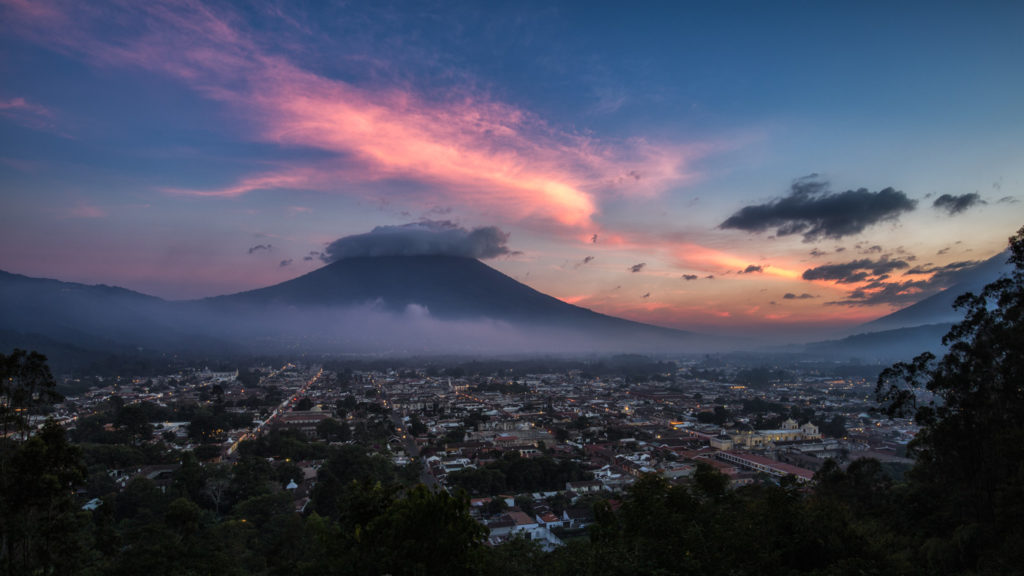 Sunset over Antigua, Guatemala.